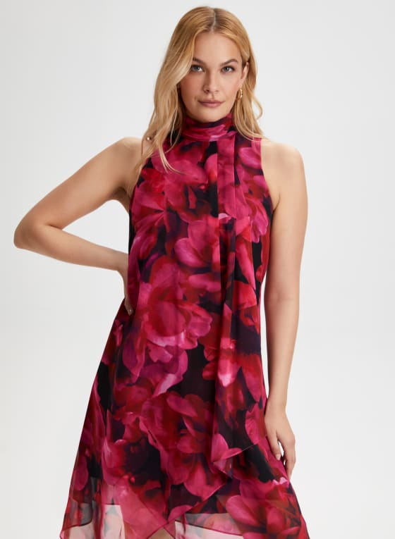 Mock Neck Floral Print Dress