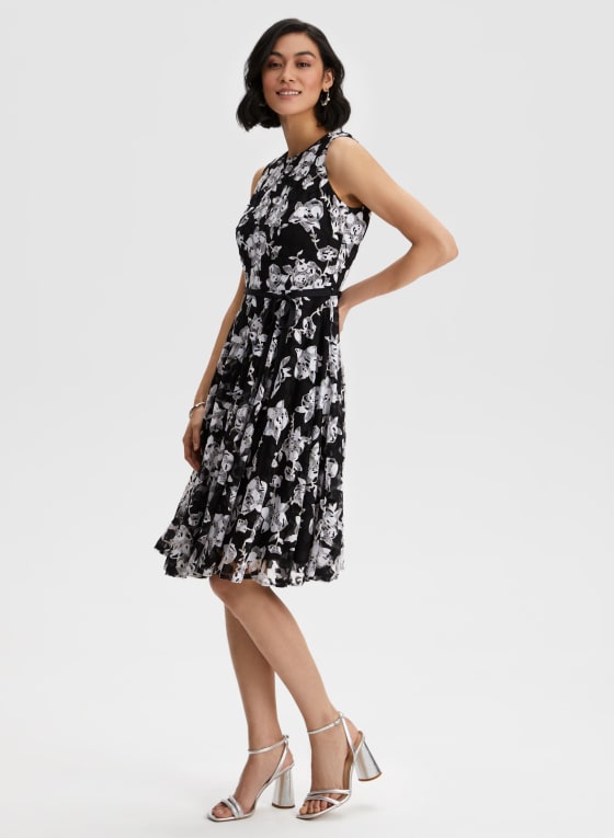 Floral Print Ribbon Belt Dress