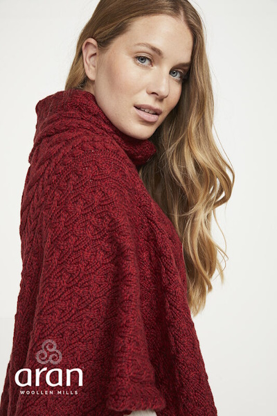 Aran Woollen Mills dames poncho Kelly - Warm Red - Afbeelding 4