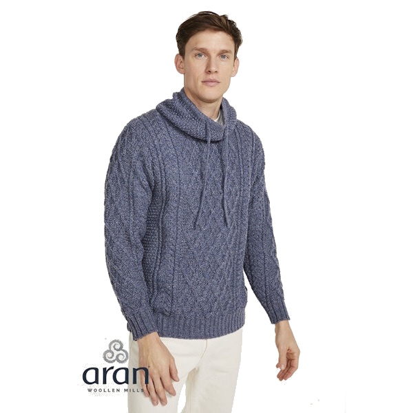 Aran Woollen Mills herentrui Bart - Denim Marl