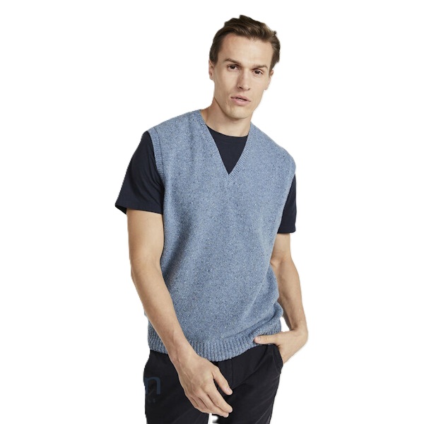 Aran Woollen Mills heren pullover Bill - Blue Melange