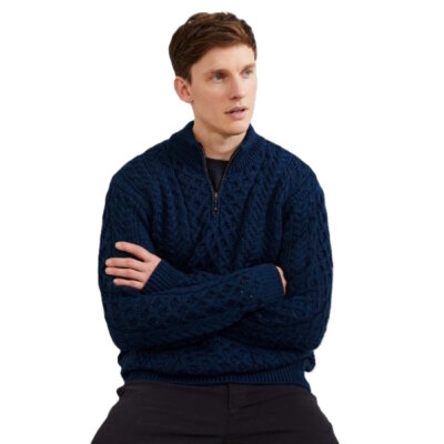 Aran Woollen Mills herentrui Brian - Atlantic Blue