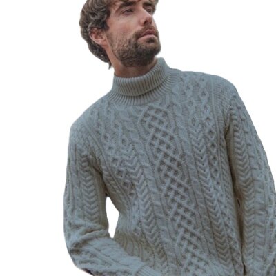 Aran Woollen Mills heren coltrui Kenny - Licht Grijs