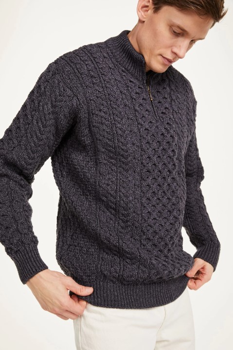 Aran Woollen Mills herentrui Lex - Grijs - Afbeelding 2
