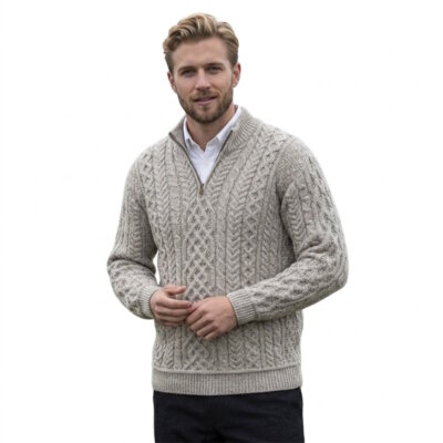 Aran Woollen Mills herentrui Lex - Toast Oat