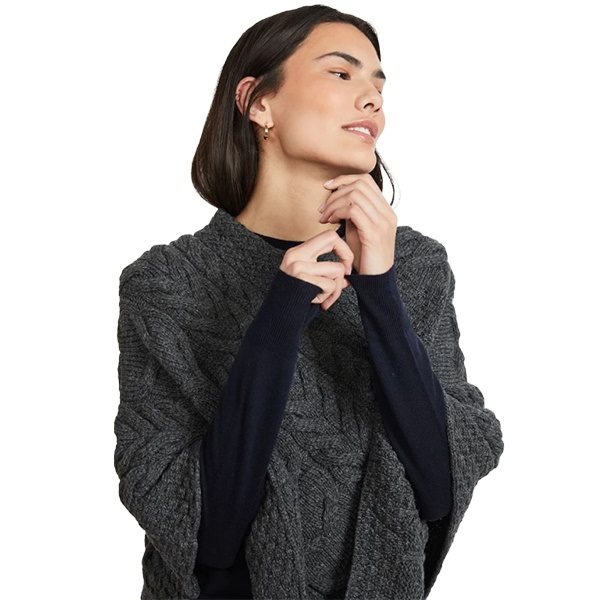 Aran Woollen Mills dames poncho Channe - Slate Grey