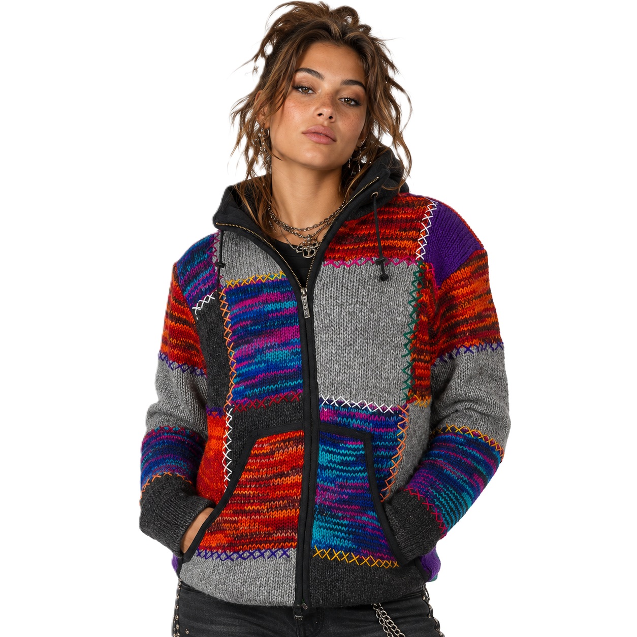 Pure wool-damesvest-Lisa-Multi color-on model