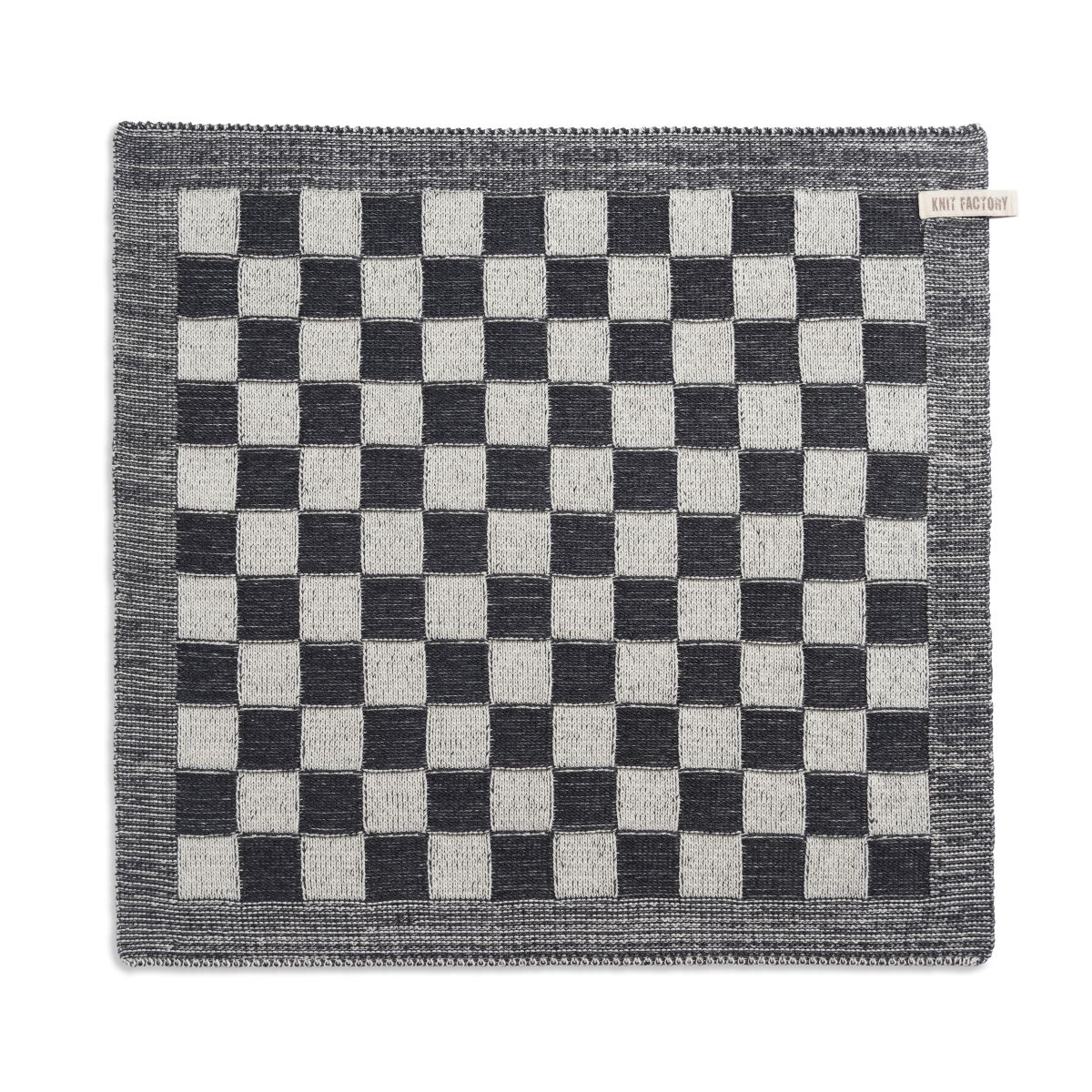 Knit Factory Keukendoek Block - Ecru Antraciet